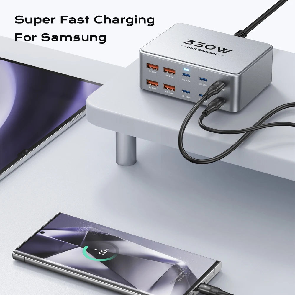 Elara Energy 330W Charging Station — 100W USB-C PD3.0 QC3.0 Multiport Fast Charger for Laptop, iPhone, Samsung & MacBook