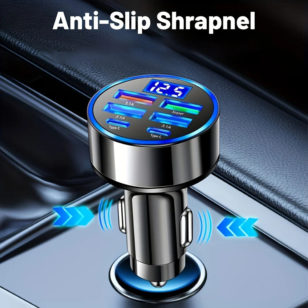 Elara Energy 6-in-1 Car Charger — 3.1A Dual USB-C Fast Charging Adapter with Digital Display for iPhone, Samsung, Tablets & Power Banks