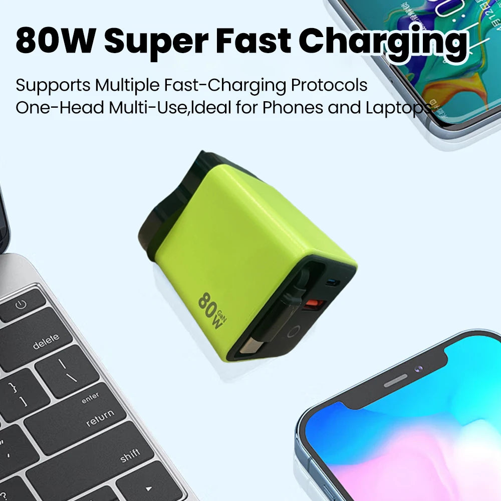 Elara Energy 60W Super Fast Wall Charger — Built-in Telescopic USB-C Cable with LED Light