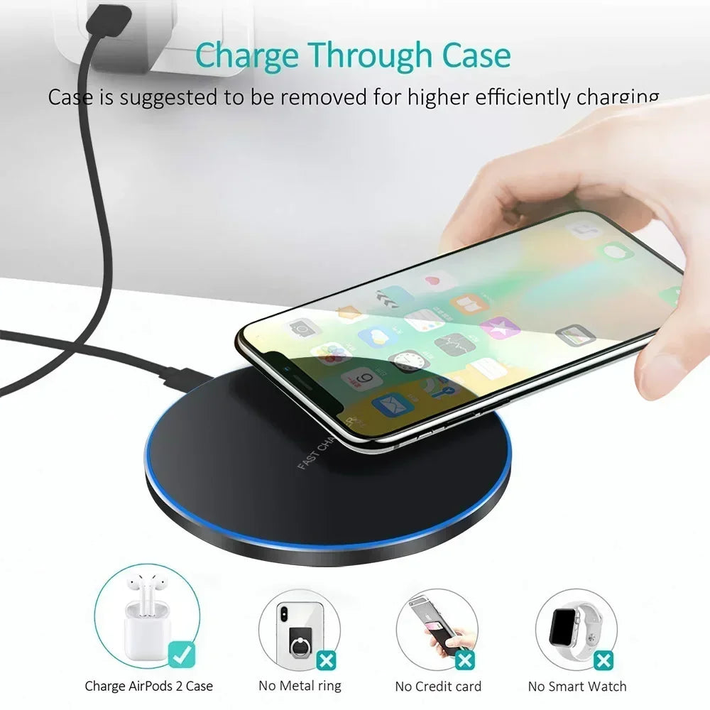 Elara Energy Wireless Fast Charging Pad — Qi Induction Dock Station for iPhone 13–17 Pro Max, Samsung S24, Xiaomi & Huawei