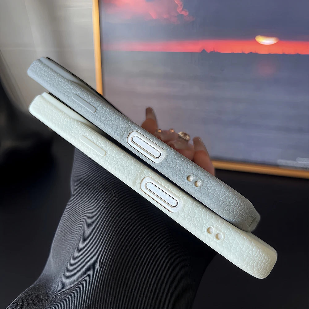 Elara Energy Frosted MagSafe iPhone Case — Magnetic Lichee Pattern TPU Soft Cover for iPhone 11–17 Air Pro Max Plus