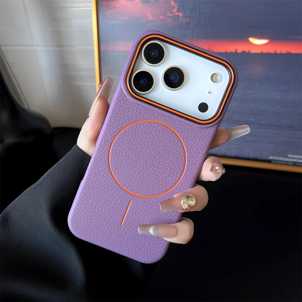 Elara Energy Frosted MagSafe iPhone Case — Magnetic Lichee Pattern TPU Soft Cover for iPhone 11–17 Air Pro Max Plus