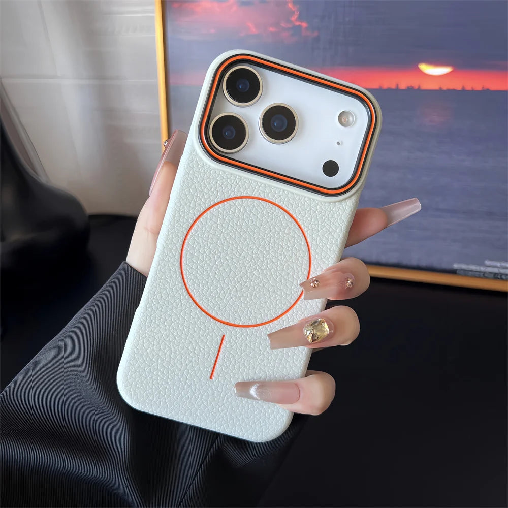 Elara Energy Frosted MagSafe iPhone Case — Magnetic Lichee Pattern TPU Soft Cover for iPhone 11–17 Air Pro Max Plus