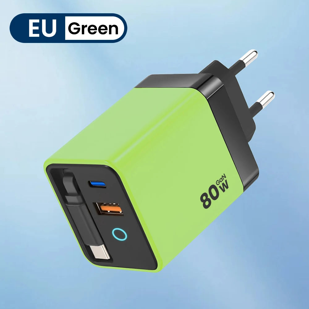 Elara Energy 60W Super Fast Wall Charger — Built-in Telescopic USB-C Cable with LED Light