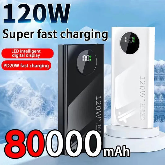 Elara Energy 80000mAh 120W Power Bank — Super Fast Charging Portable Battery with Digital Display for iPhone Samsung & Xiaomi