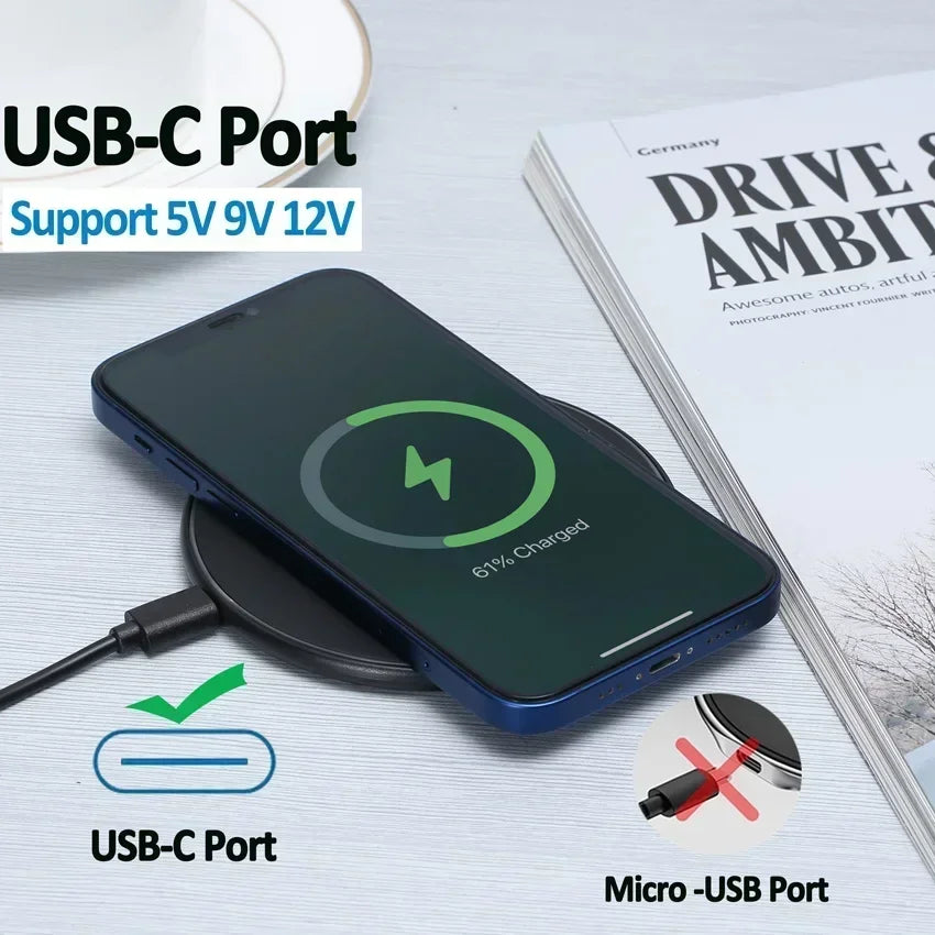 Elara Energy Wireless Fast Charging Pad — Qi Induction Dock Station for iPhone 13–17 Pro Max, Samsung S24, Xiaomi & Huawei