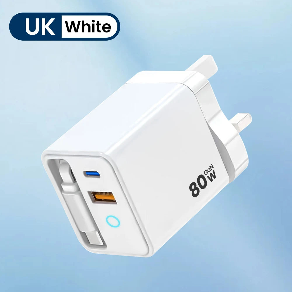 Elara Energy 60W Super Fast Wall Charger — Built-in Telescopic USB-C Cable with LED Light