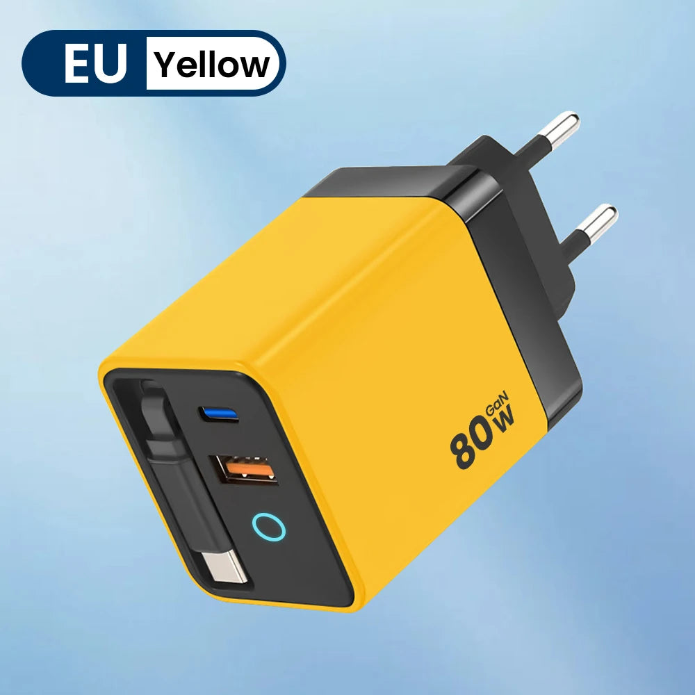 Elara Energy 60W Super Fast Wall Charger — Built-in Telescopic USB-C Cable with LED Light