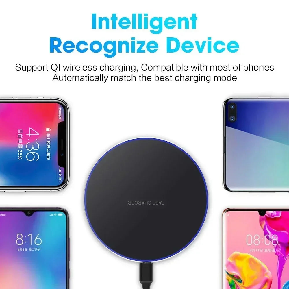 Elara Energy Wireless Fast Charging Pad — Qi Induction Dock Station for iPhone 13–17 Pro Max, Samsung S24, Xiaomi & Huawei