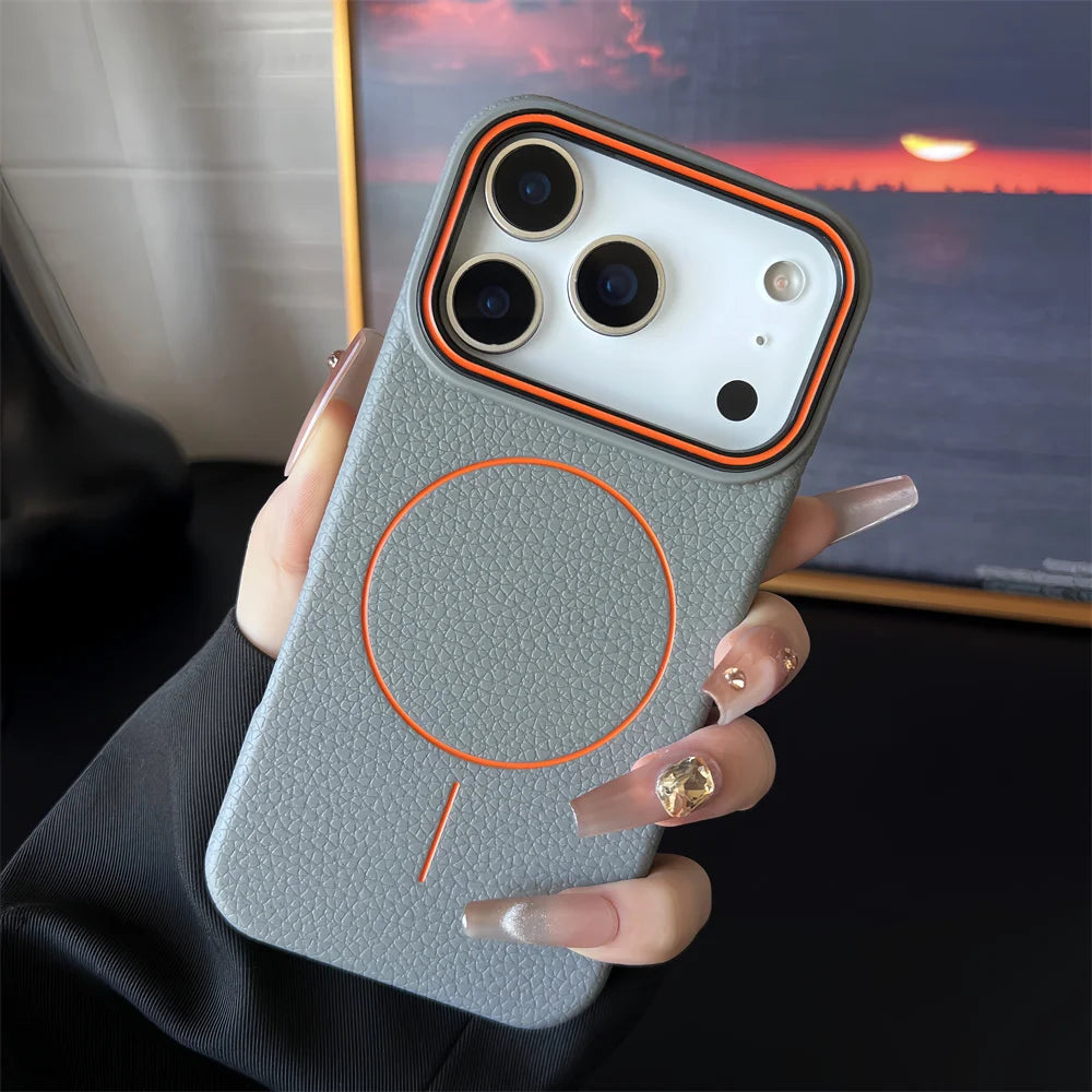 Elara Energy Frosted MagSafe iPhone Case — Magnetic Lichee Pattern TPU Soft Cover for iPhone 11–17 Air Pro Max Plus