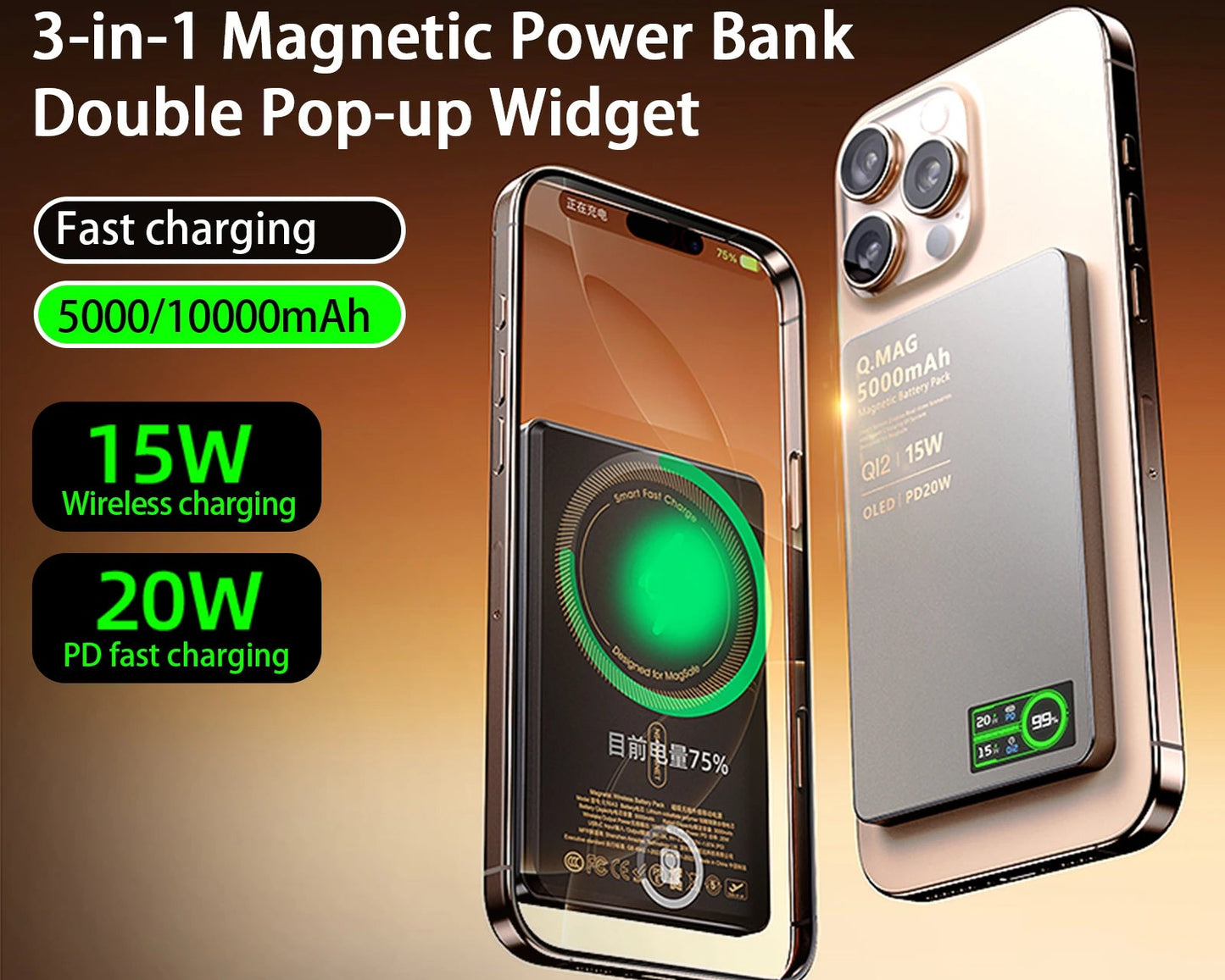 Elara Energy Qi2 Magnetic Wireless Power Bank — 5000/10000mAh Fast Charging for iPhone 12–17, Apple Watch