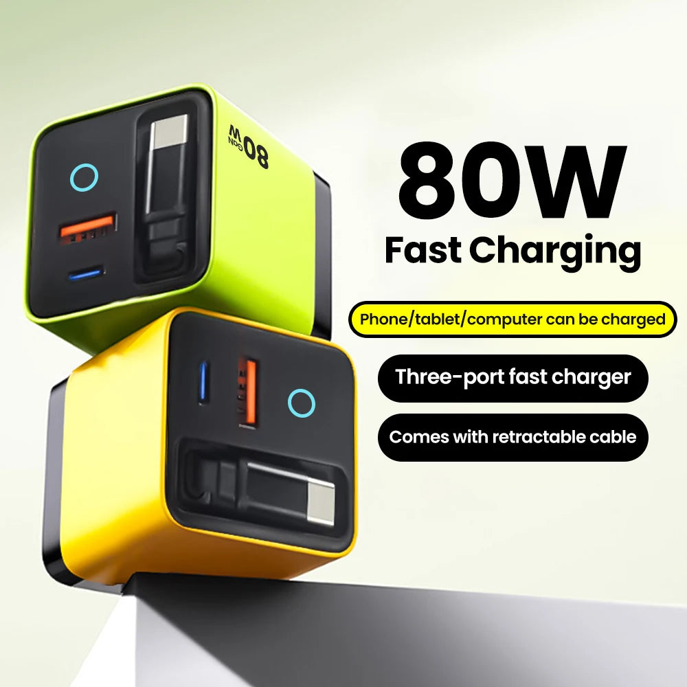 Elara Energy 60W Super Fast Wall Charger — Built-in Telescopic USB-C Cable with LED Light