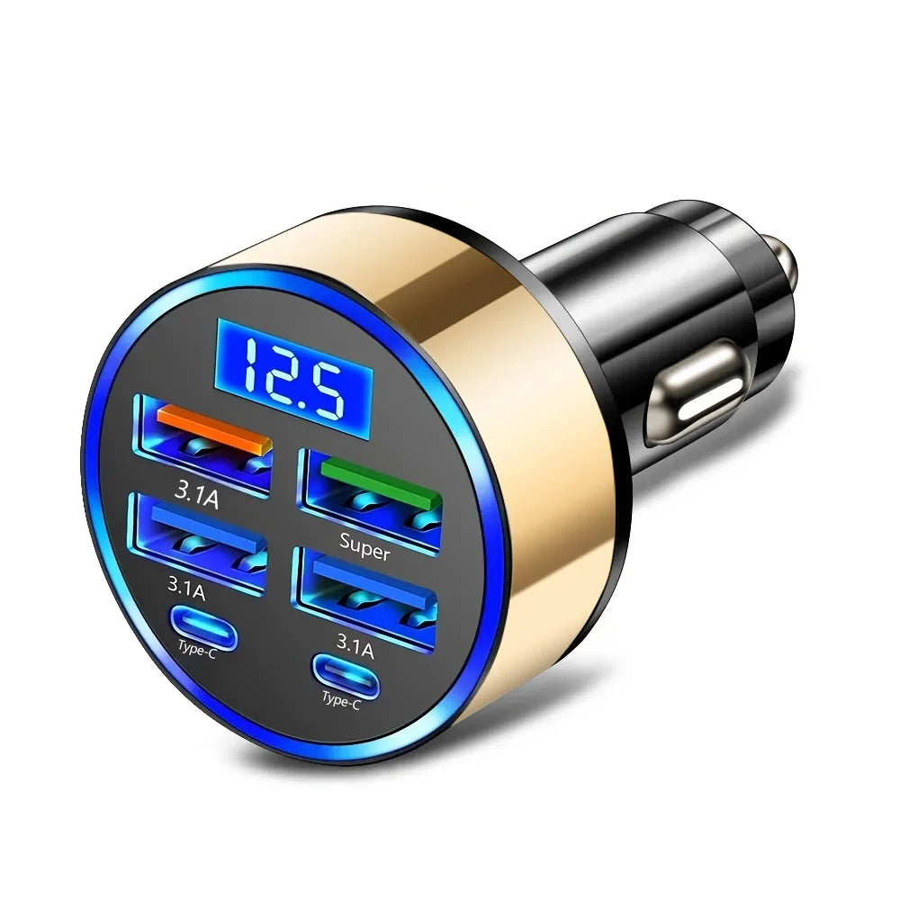 Elara Energy 6-in-1 Car Charger — 3.1A Dual USB-C Fast Charging Adapter with Digital Display for iPhone, Samsung, Tablets & Power Banks