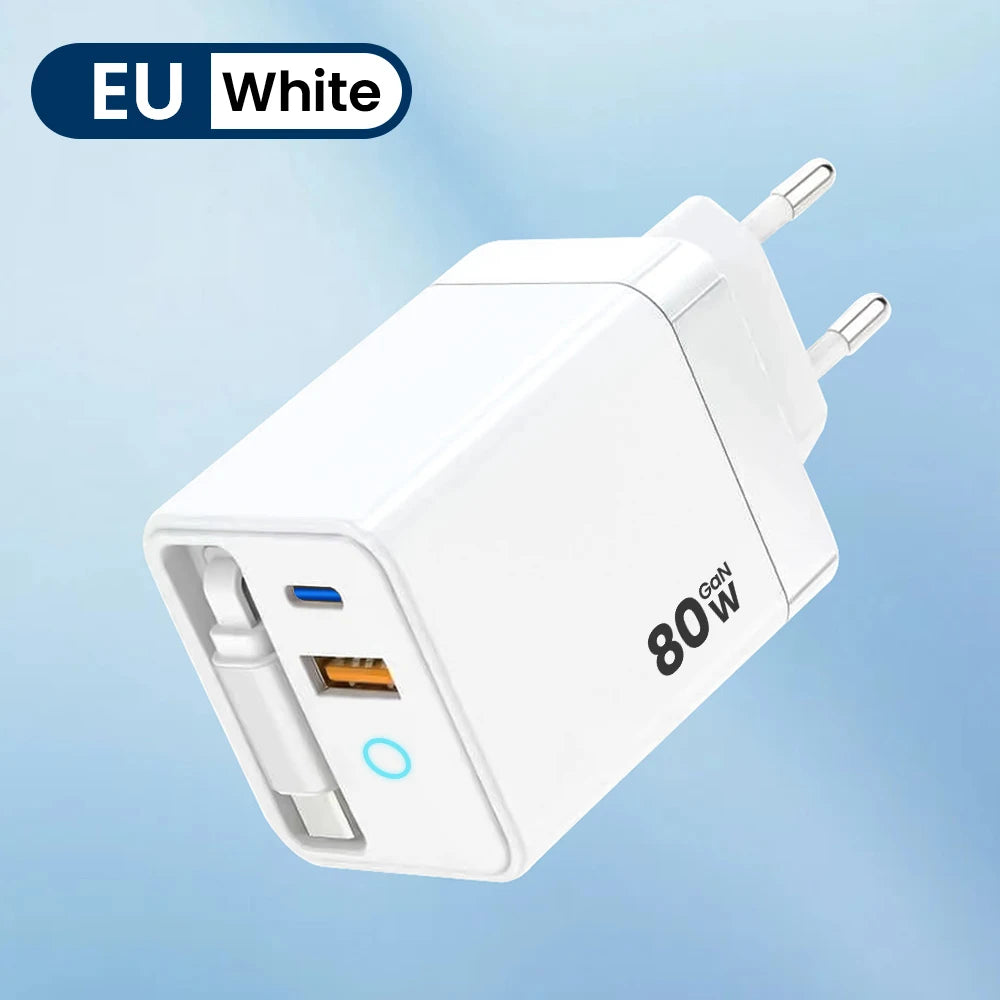 Elara Energy 60W Super Fast Wall Charger — Built-in Telescopic USB-C Cable with LED Light