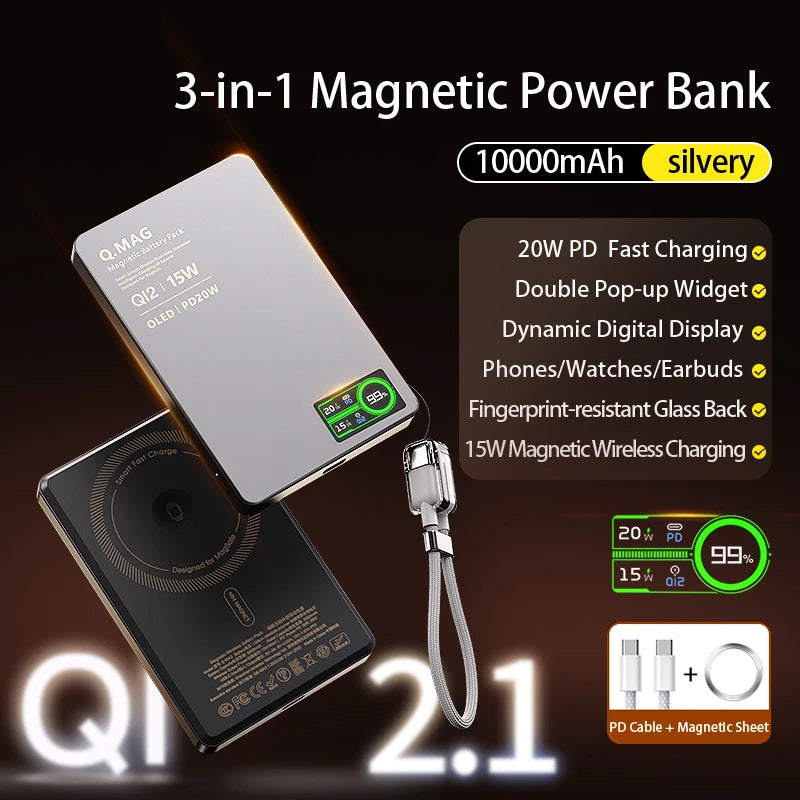 Elara Energy Qi2 Magnetic Wireless Power Bank — 5000/10000mAh Fast Charging for iPhone 12–17, Apple Watch