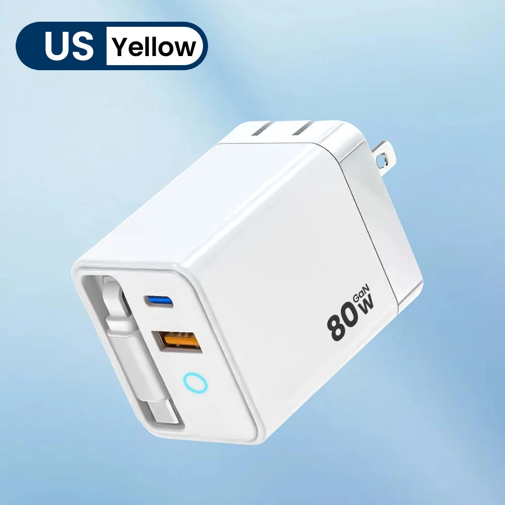 Elara Energy 60W Super Fast Wall Charger — Built-in Telescopic USB-C Cable with LED Light